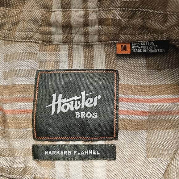 Howler Brothers Harker’s Flannel - Kempton Plaid Taupe - Men’s Medium - Picture 8 of 11